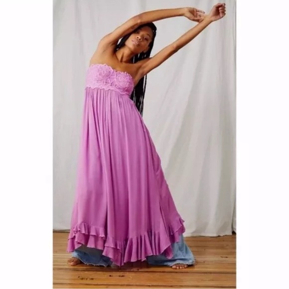 Free People Dresses & Skirts - NWT Free People Adella Strapless Crochet Berry Corset Maxi Large Purple Violet